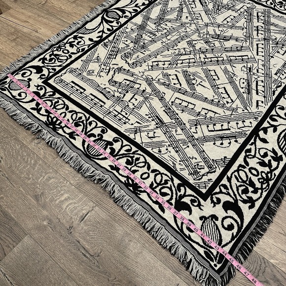 Vintage Chatham Music Notes Tapestry Throw Blanket Woven 55" x 46" Fringe - Picture 4 of 8
